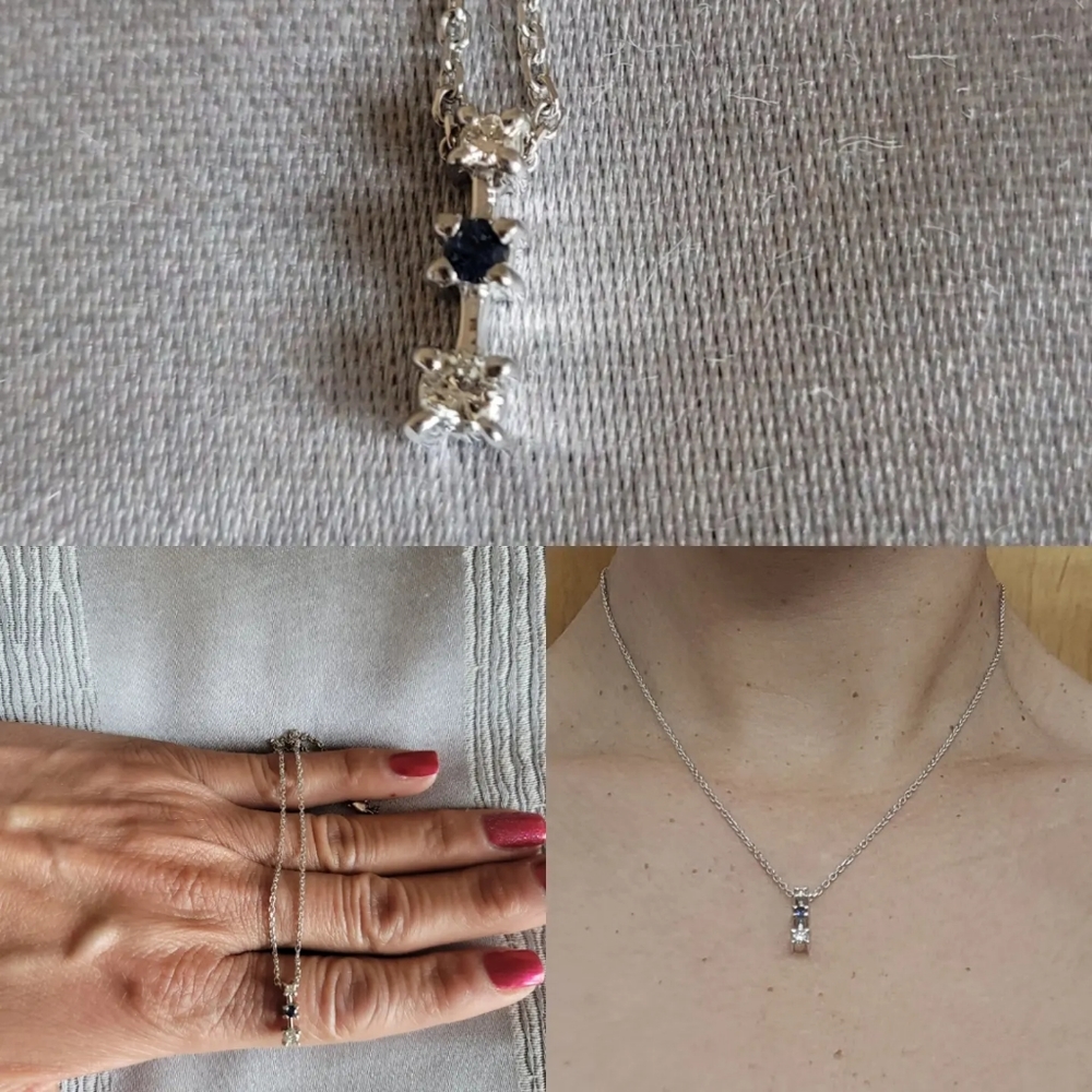 Necklace In 14k White Gold With Diamonds And blue Sapphire